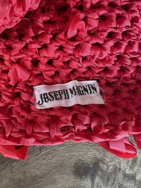 Joseph Magnin Red Ribbon Hat Ruffled Loop Mid Century Couture Cocktail Hat main image 12